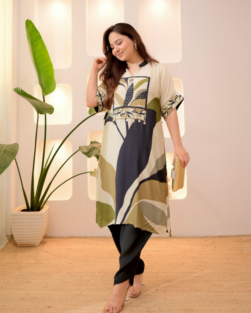 Black Botanic Bloom Handwork Dhoti Co-ord