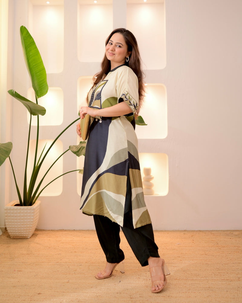 Black Botanic Bloom Handwork Dhoti Co-ord