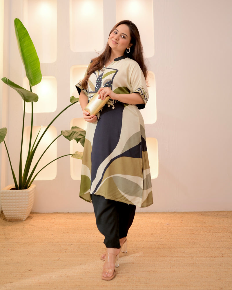 Black Botanic Bloom Handwork Dhoti Co-ord