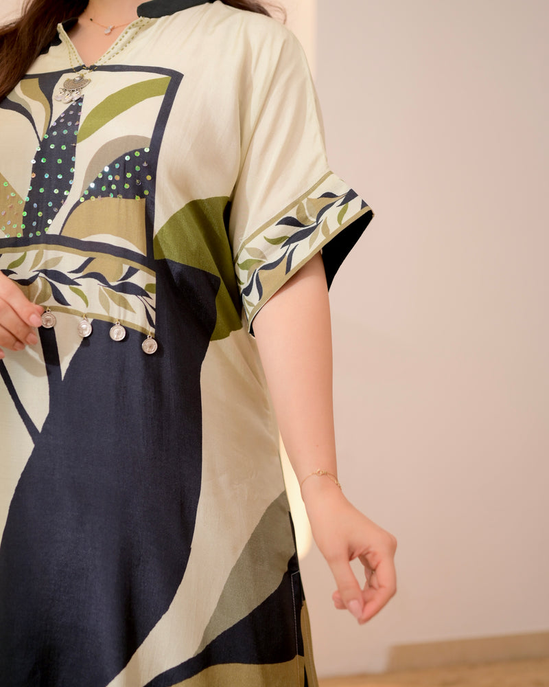 Black Botanic Bloom Handwork Dhoti Co-ord