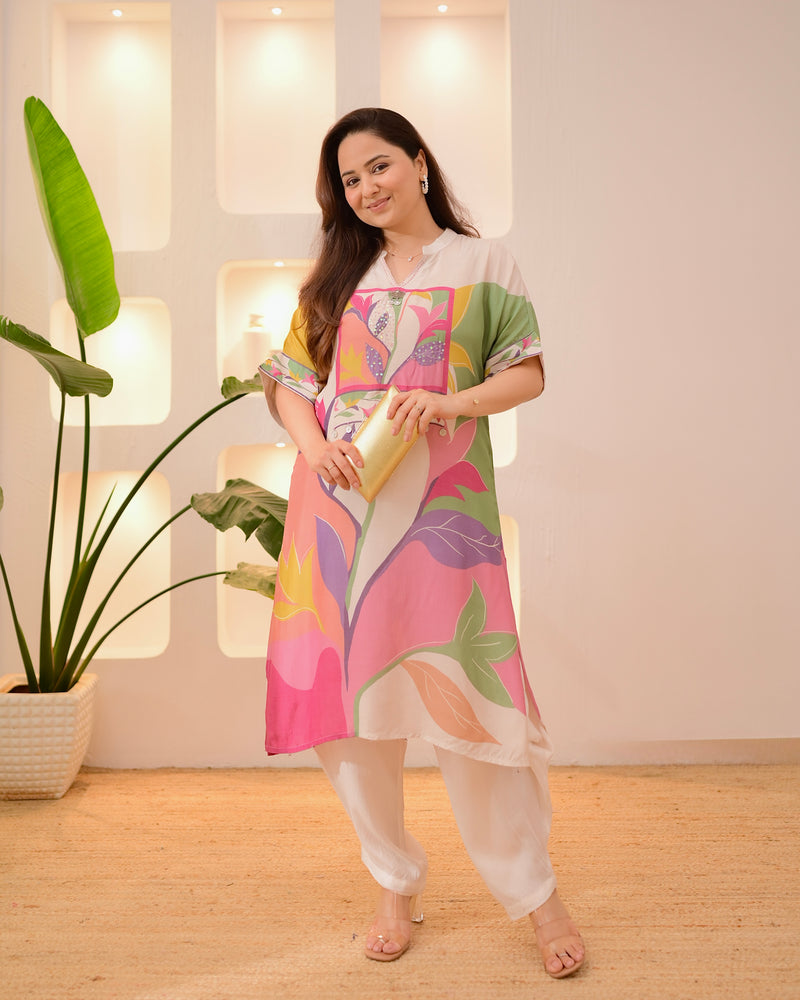 Ivory Multi Bloom Handwork Dhoti Co-ord