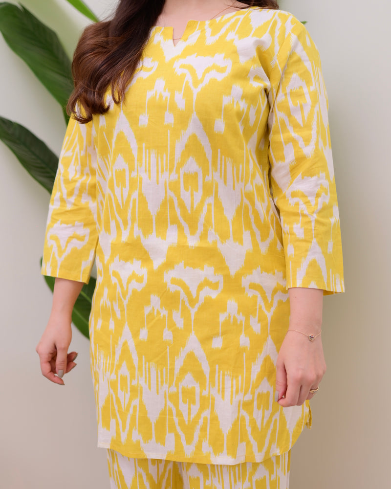 Lemon Yellow Ikat Cotton Loungewear Set