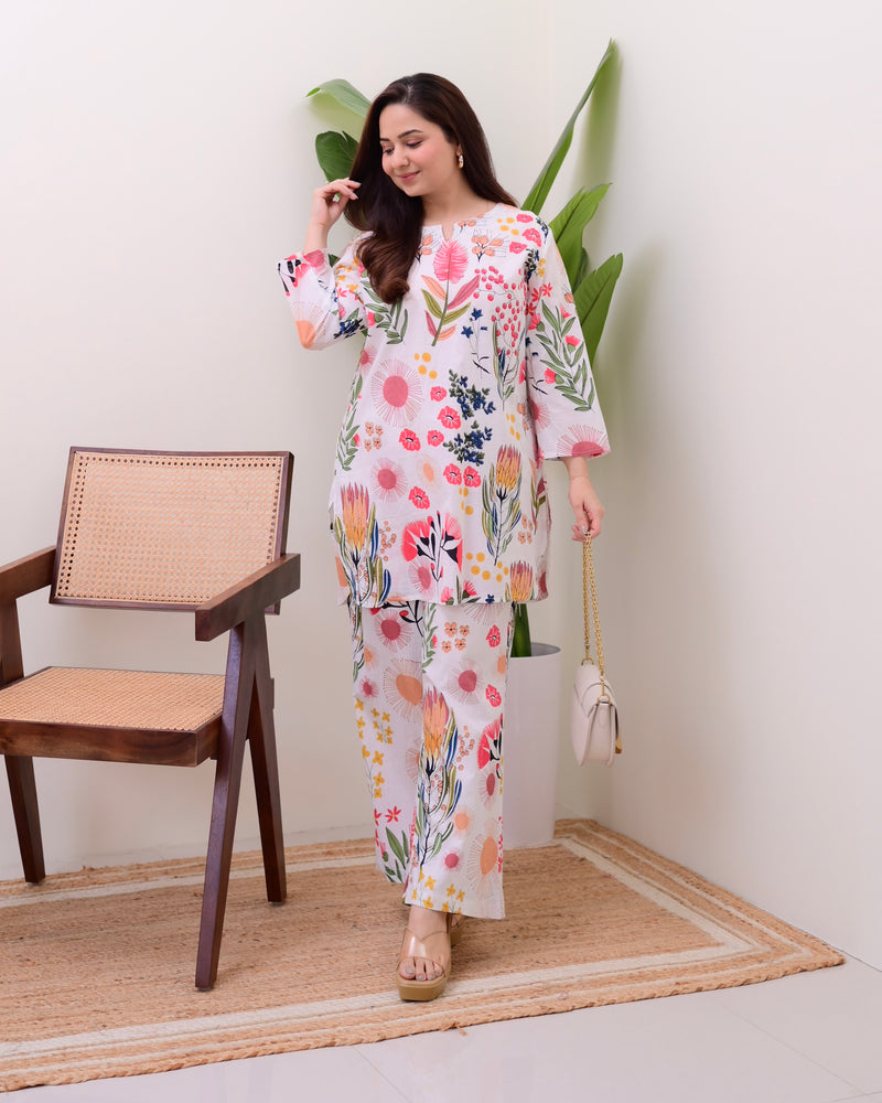 Ivory Multi Botanical Cotton Loungewear Set