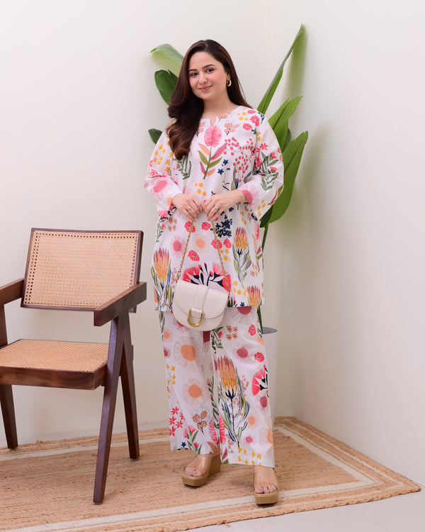 Ivory Multi Botanical Cotton Loungewear Set
