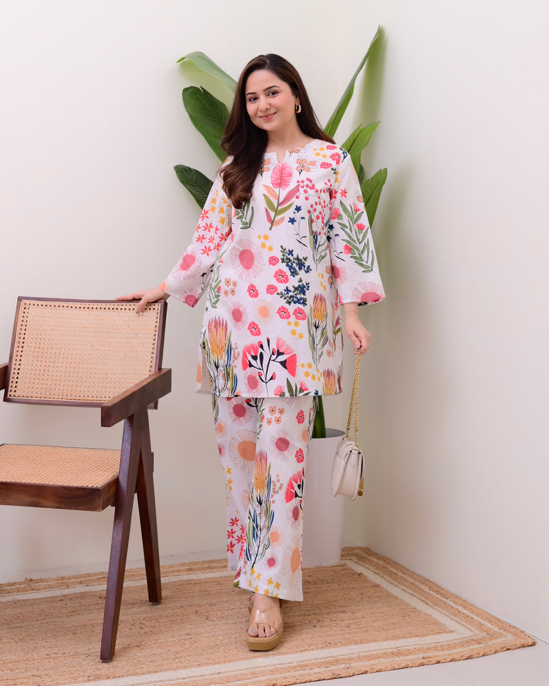 Ivory Multi Botanical Cotton Loungewear Set