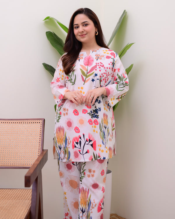 Ivory Multi Botanical Cotton Loungewear Set