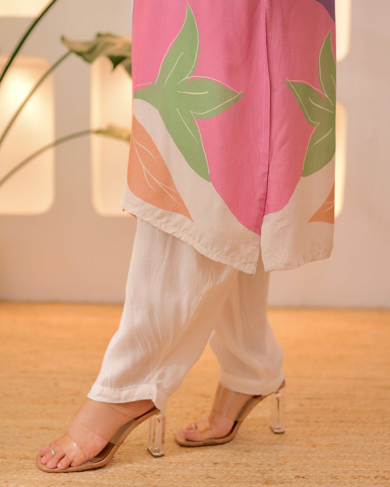 Ivory Multi Bloom Handwork Dhoti Co-ord