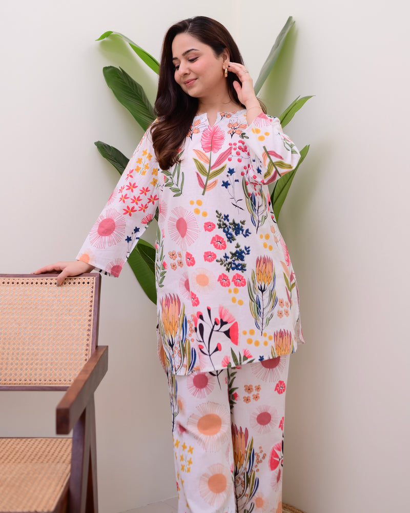 Ivory Multi Botanical Cotton Loungewear Set