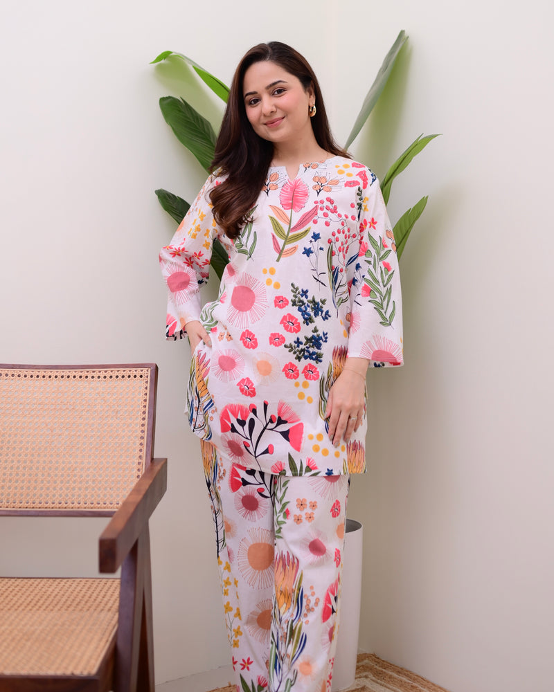 Ivory Multi Botanical Cotton Loungewear Set