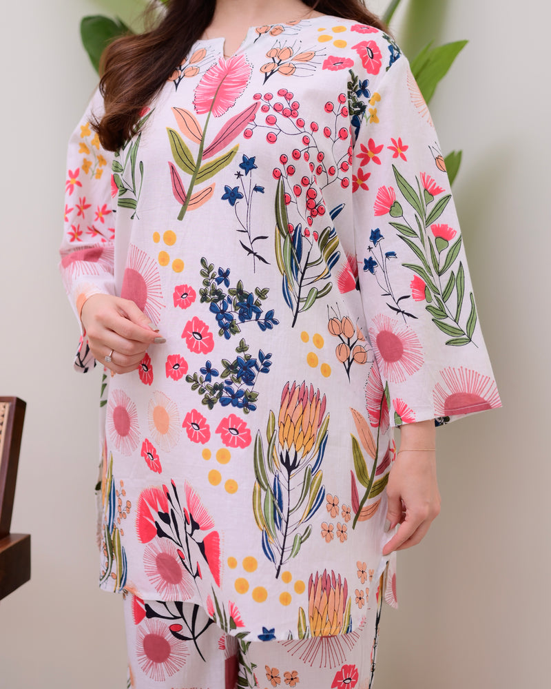Ivory Multi Botanical Cotton Loungewear Set