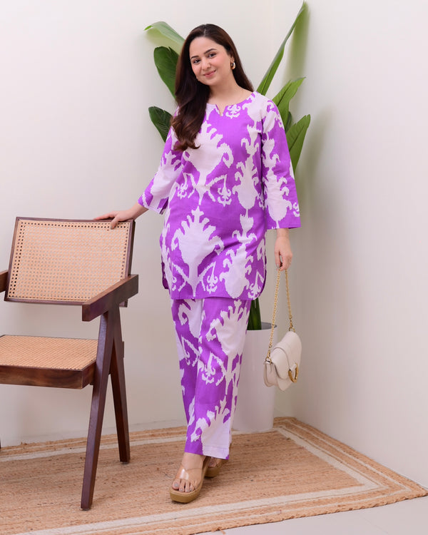 Lavender Ikat Cotton Loungewear Set
