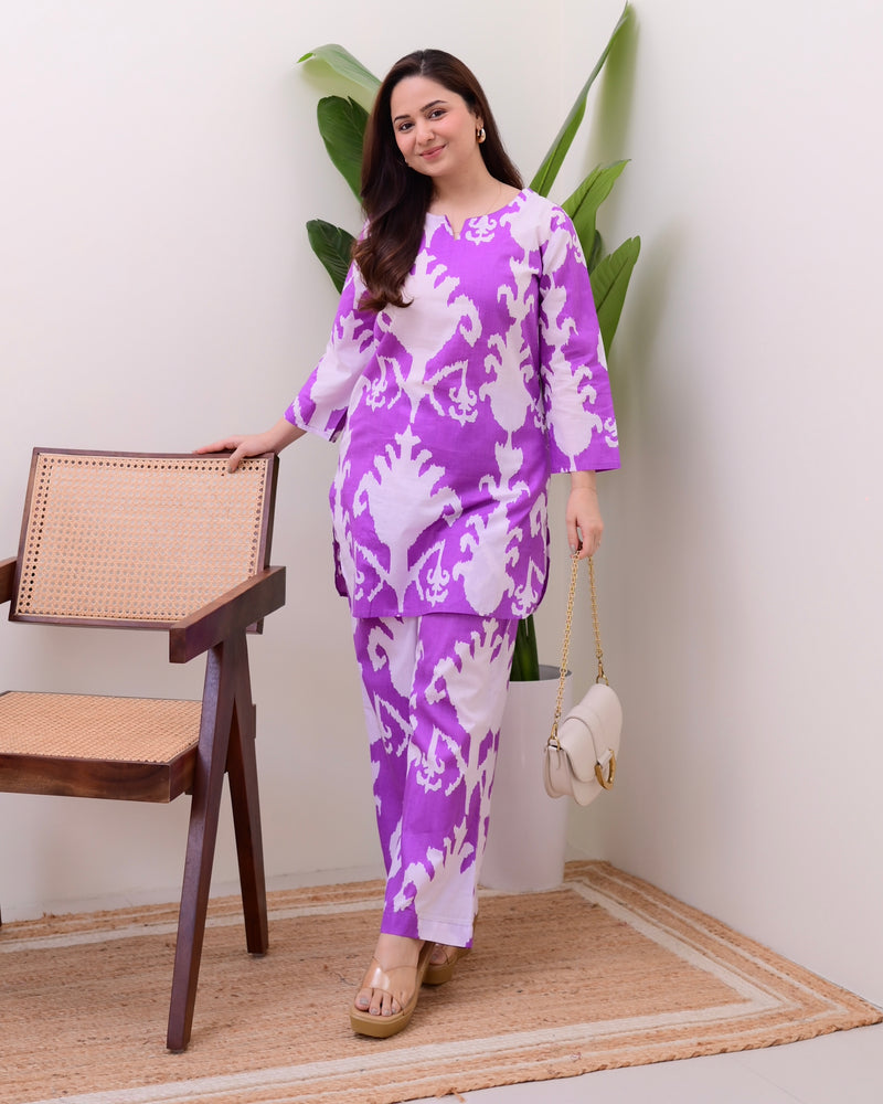 Lavender Ikat Cotton Loungewear Set
