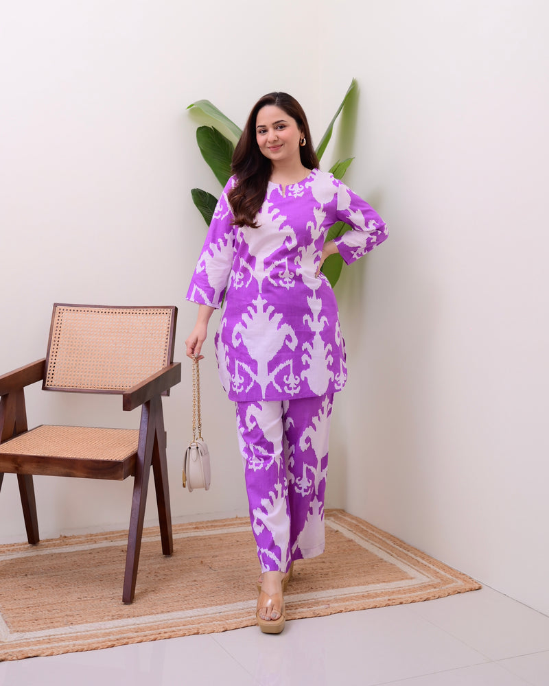 Lavender Ikat Cotton Loungewear Set