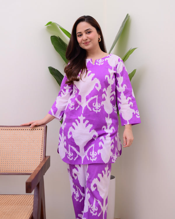 Lavender Ikat Cotton Loungewear Set
