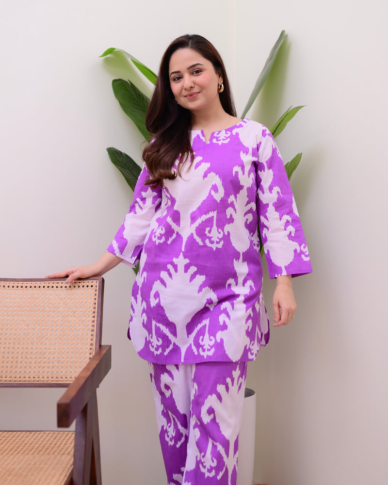 Lavender Ikat Cotton Loungewear Set