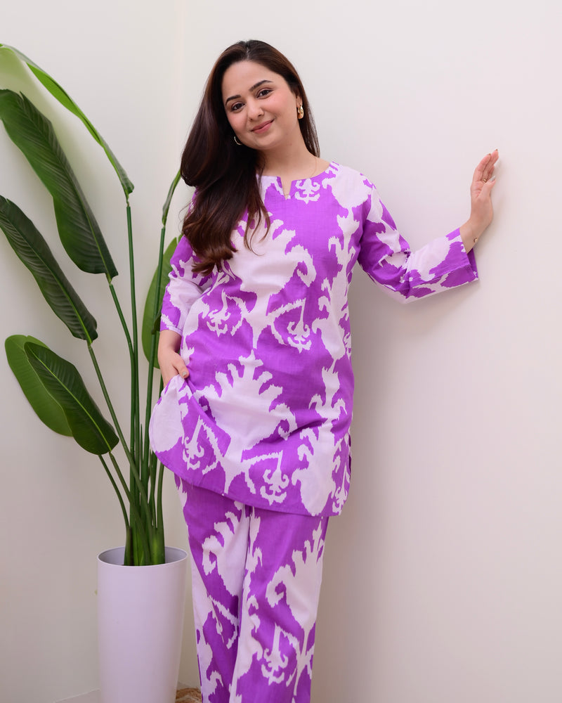 Lavender Ikat Cotton Loungewear Set