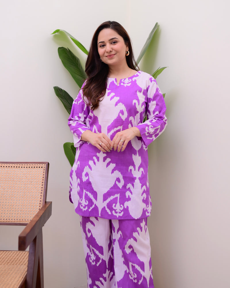 Lavender Ikat Cotton Loungewear Set