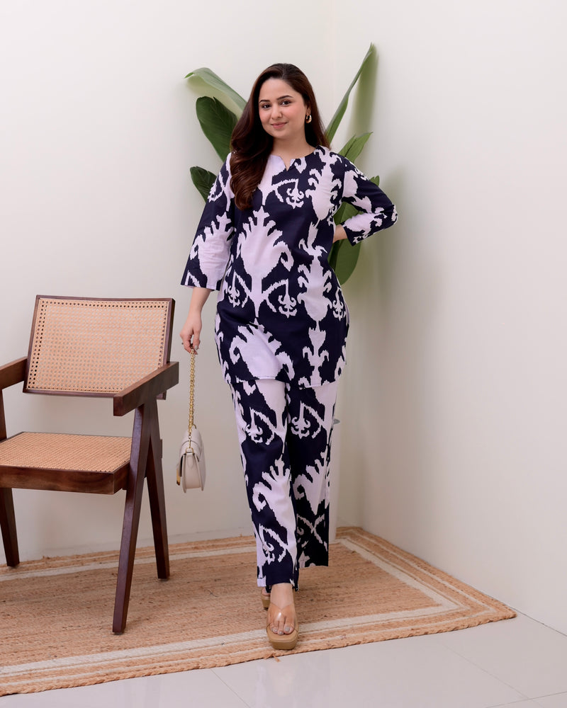 Black Ikat Cotton Loungewear Set