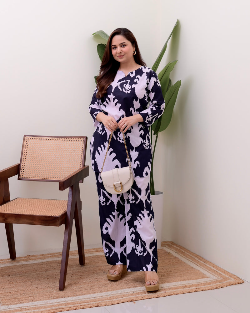 Black Ikat Cotton Loungewear Set