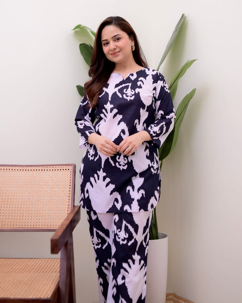 Black Ikat Cotton Loungewear Set