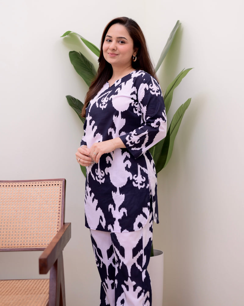 Black Ikat Cotton Loungewear Set