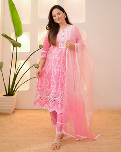 Pink Ombre Lucknowi Cotton Suit