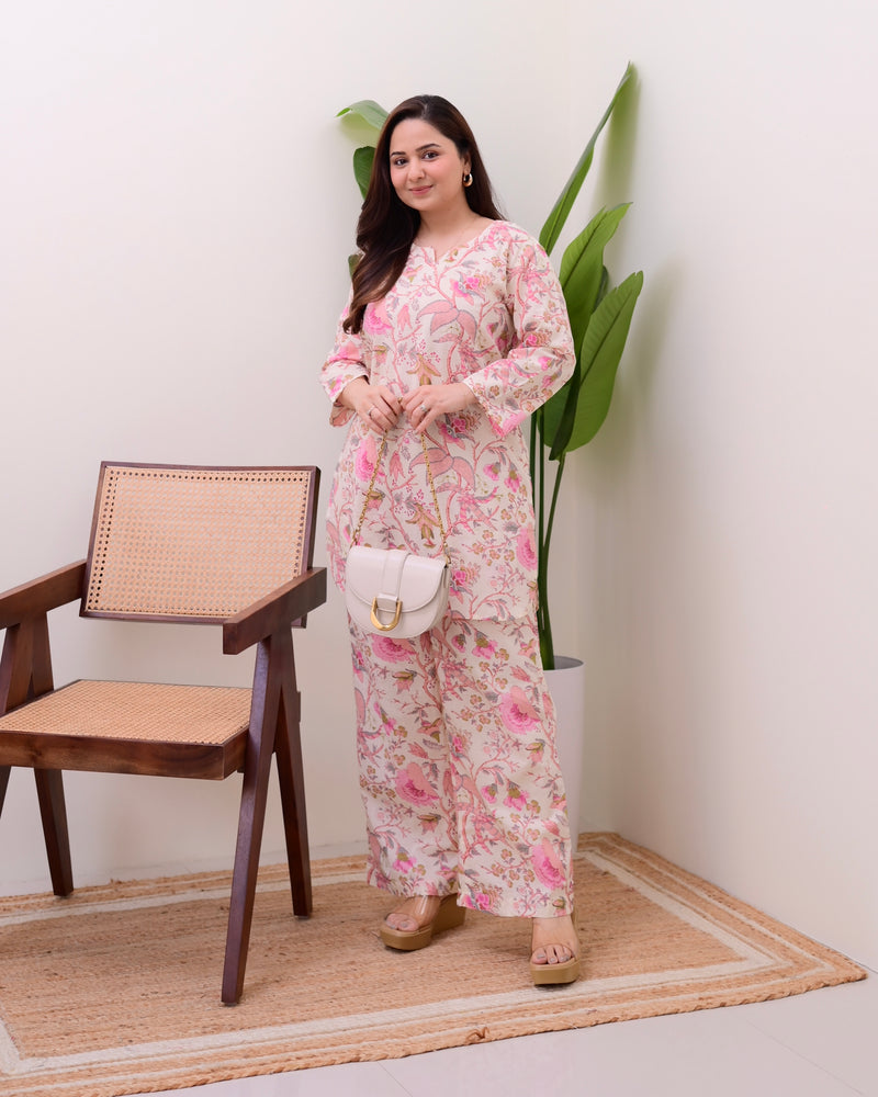 Baby Pink Floral Cotton Loungewear Set