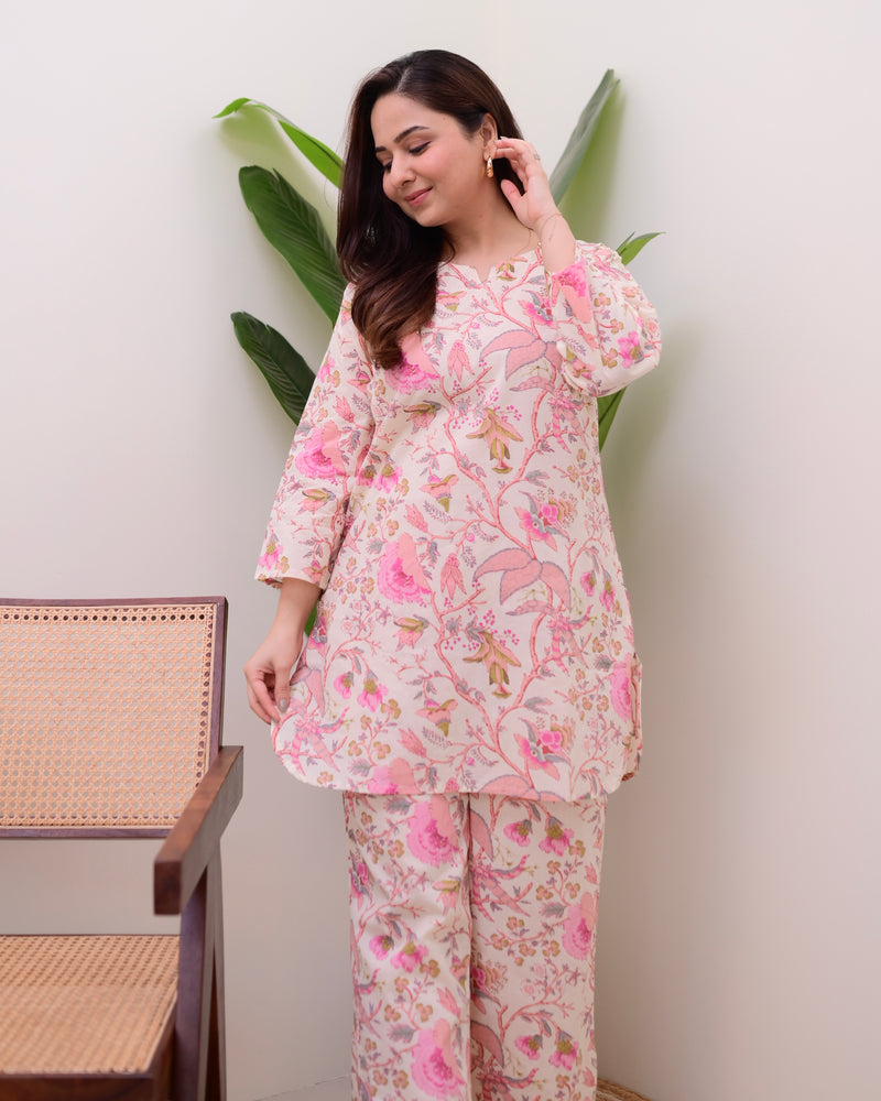 Baby Pink Floral Cotton Loungewear Set