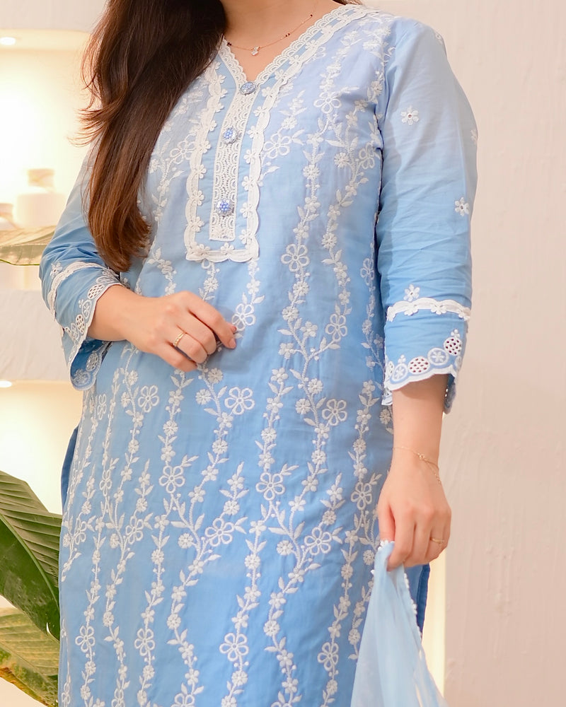 Blue Ombre Lucknowi Cotton Suit