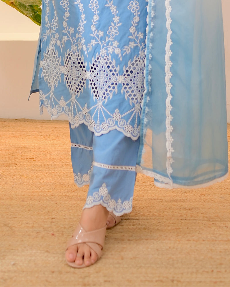 Blue Ombre Lucknowi Cotton Suit