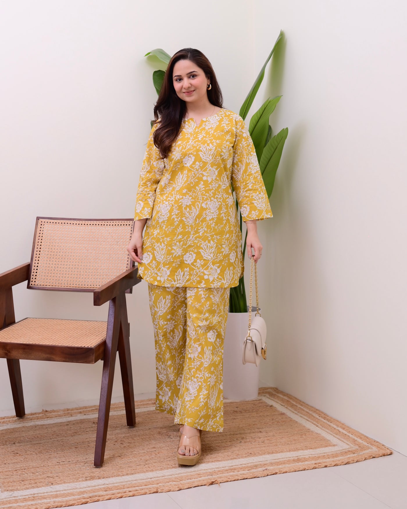 Mustard Floral Cotton Loungewear Set