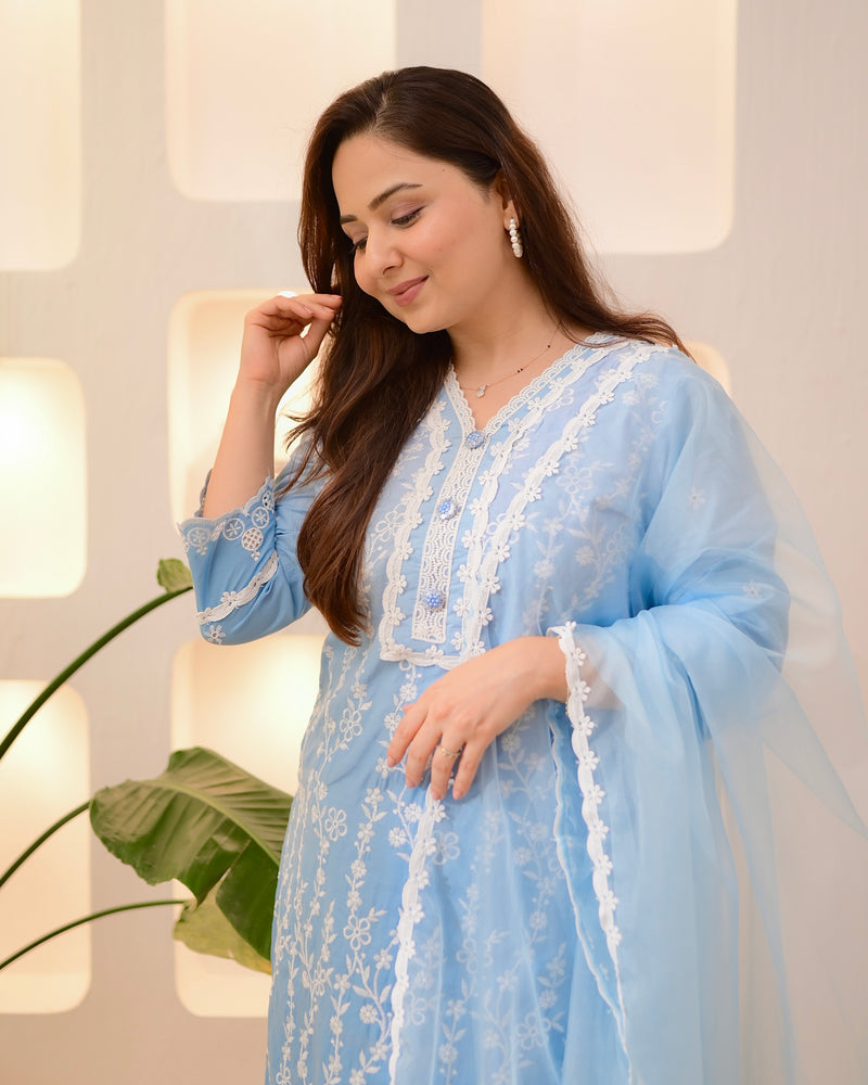 Blue Ombre Lucknowi Cotton Suit