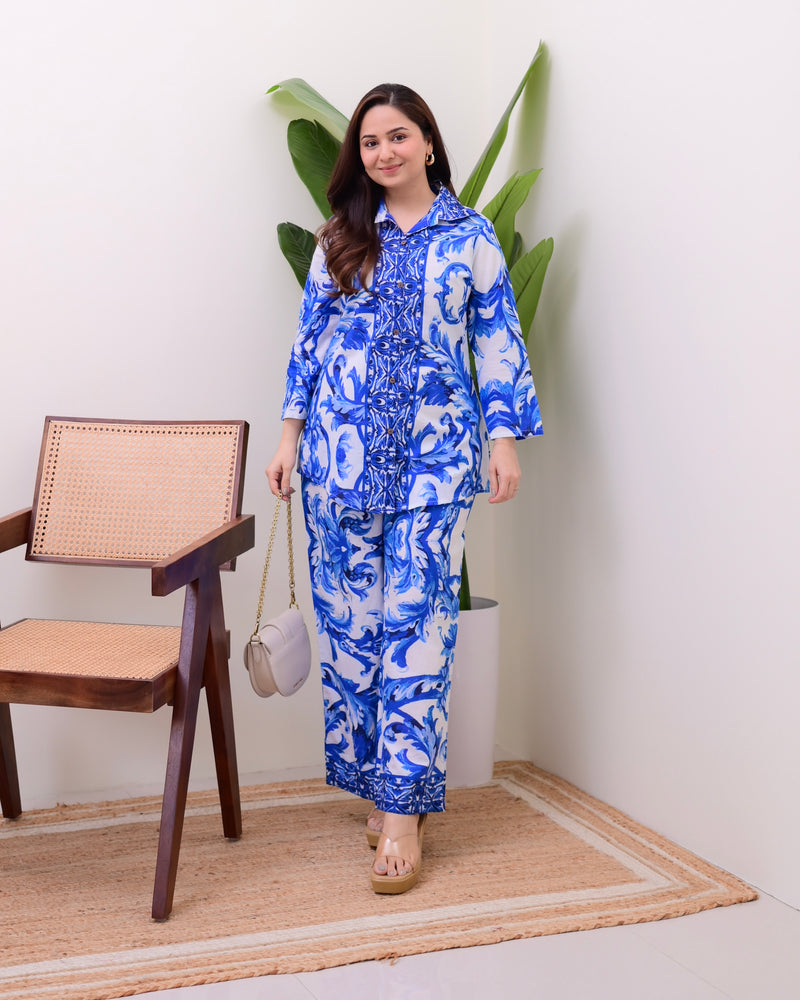 Santorini Blue Resort Cotton Loungewear Set