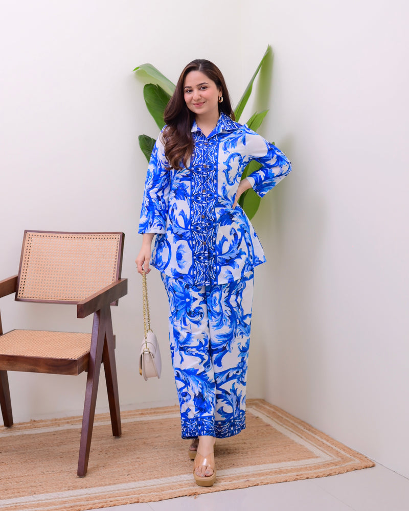 Santorini Blue Resort Cotton Loungewear Set