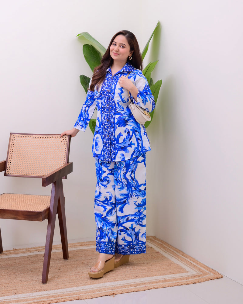 Santorini Blue Resort Cotton Loungewear Set