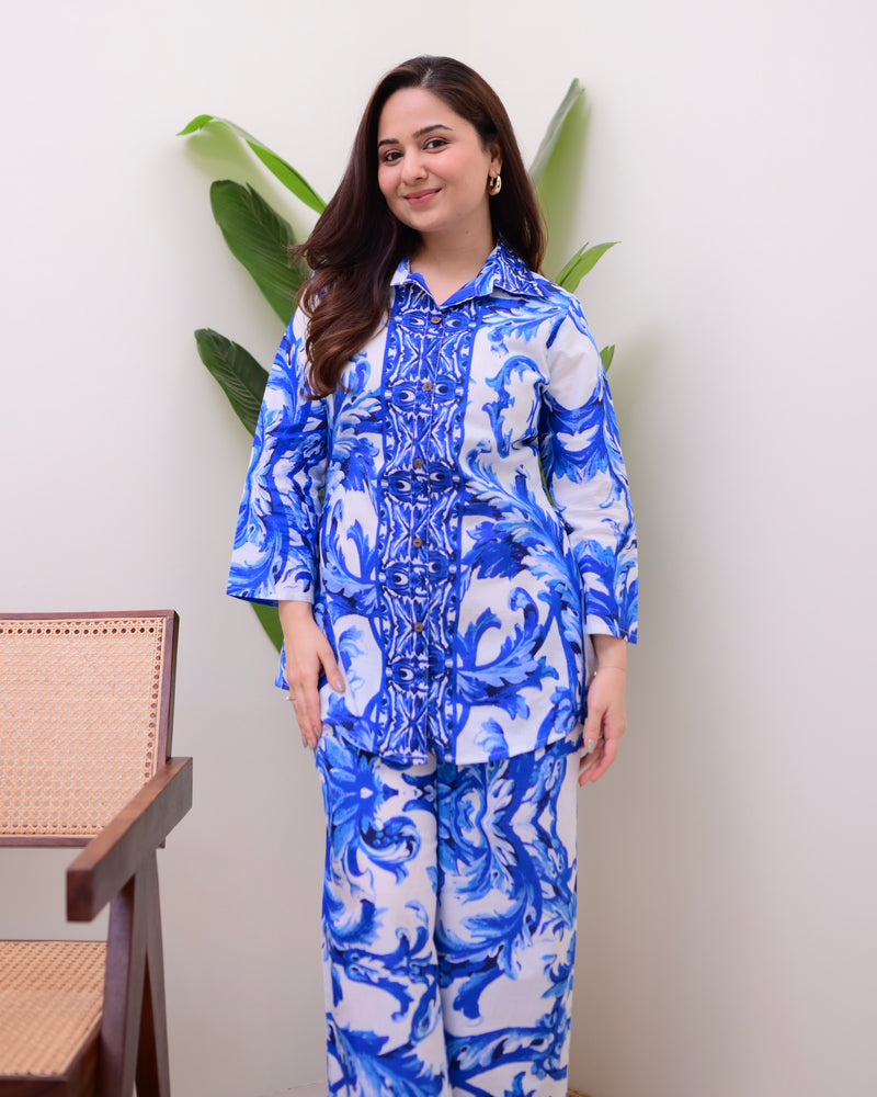 Santorini Blue Resort Cotton Loungewear Set