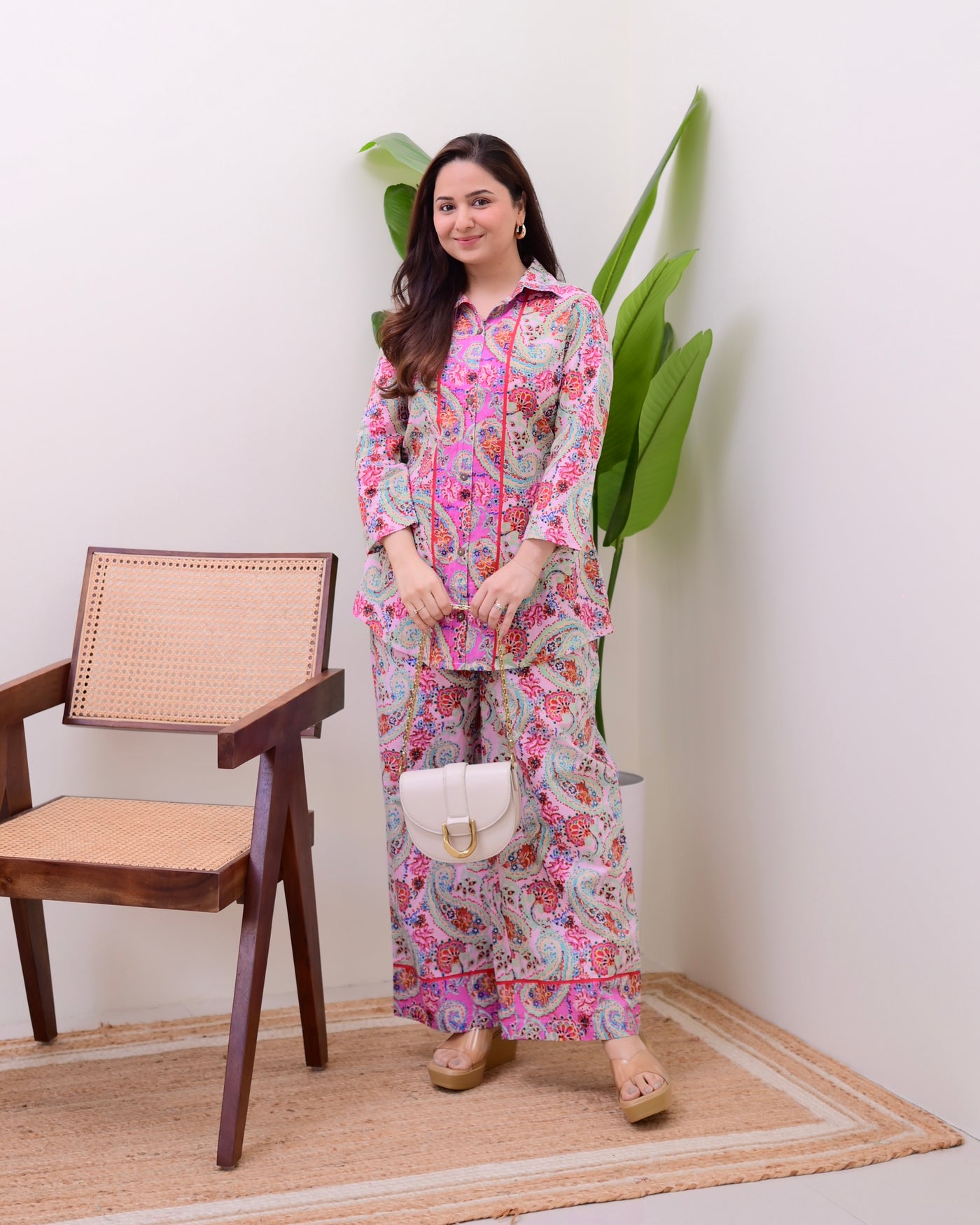Pink Paisley Resort Cotton Loungewear Set