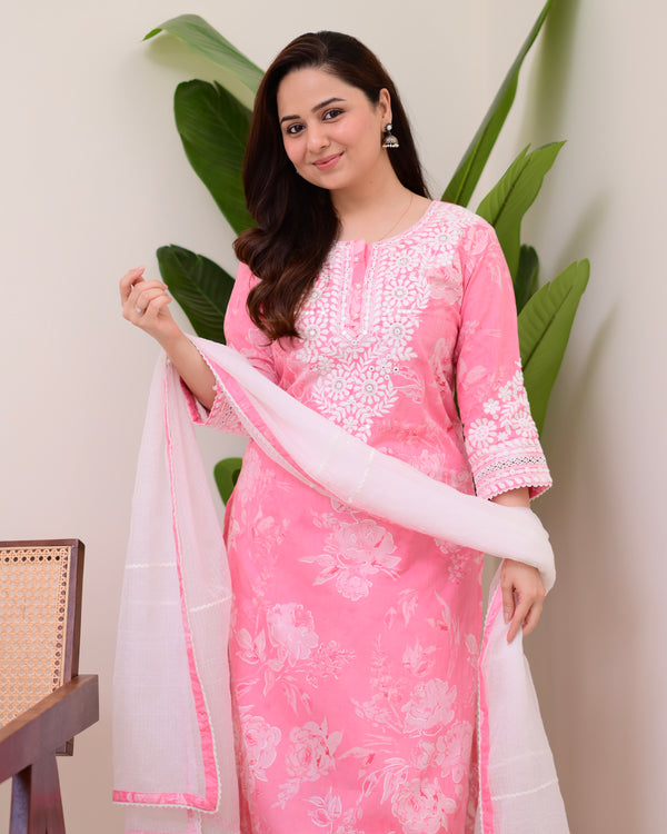 Pink Lucknowi Cotton Gulnar Suit