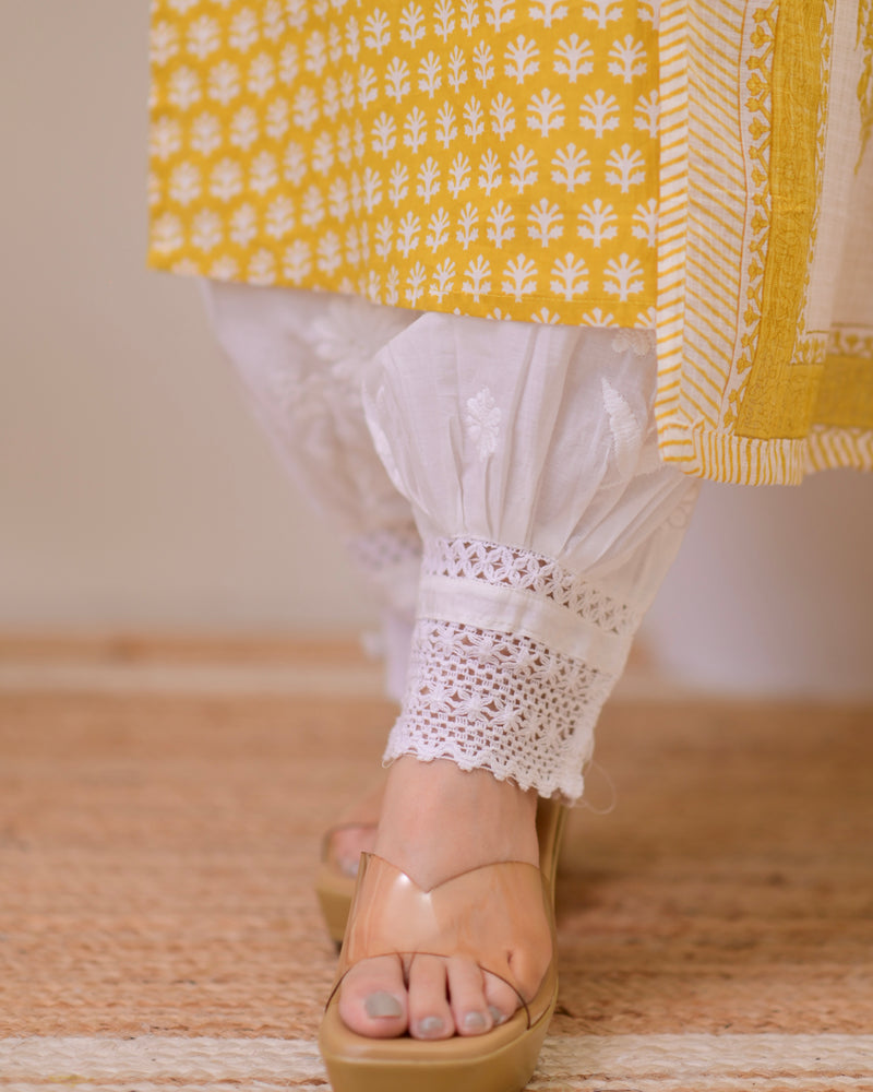 Yellow Lucknowi Cotton Gulnar Suit
