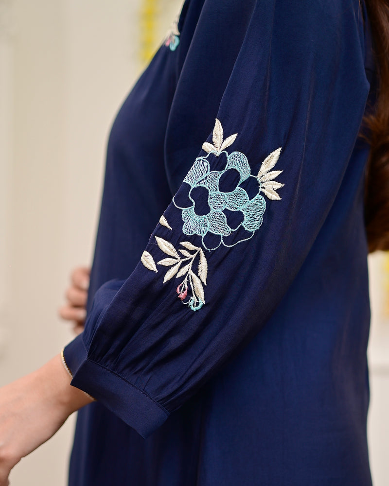 Navy Roman Silk Handwork Festive Co-ord