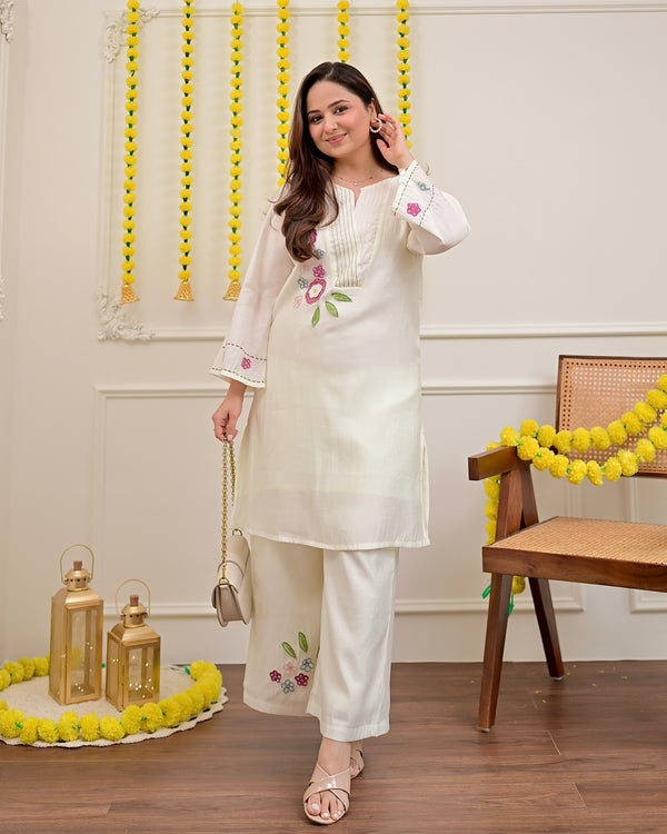 Pearl Ivory Roman Silk Applique Co-ord