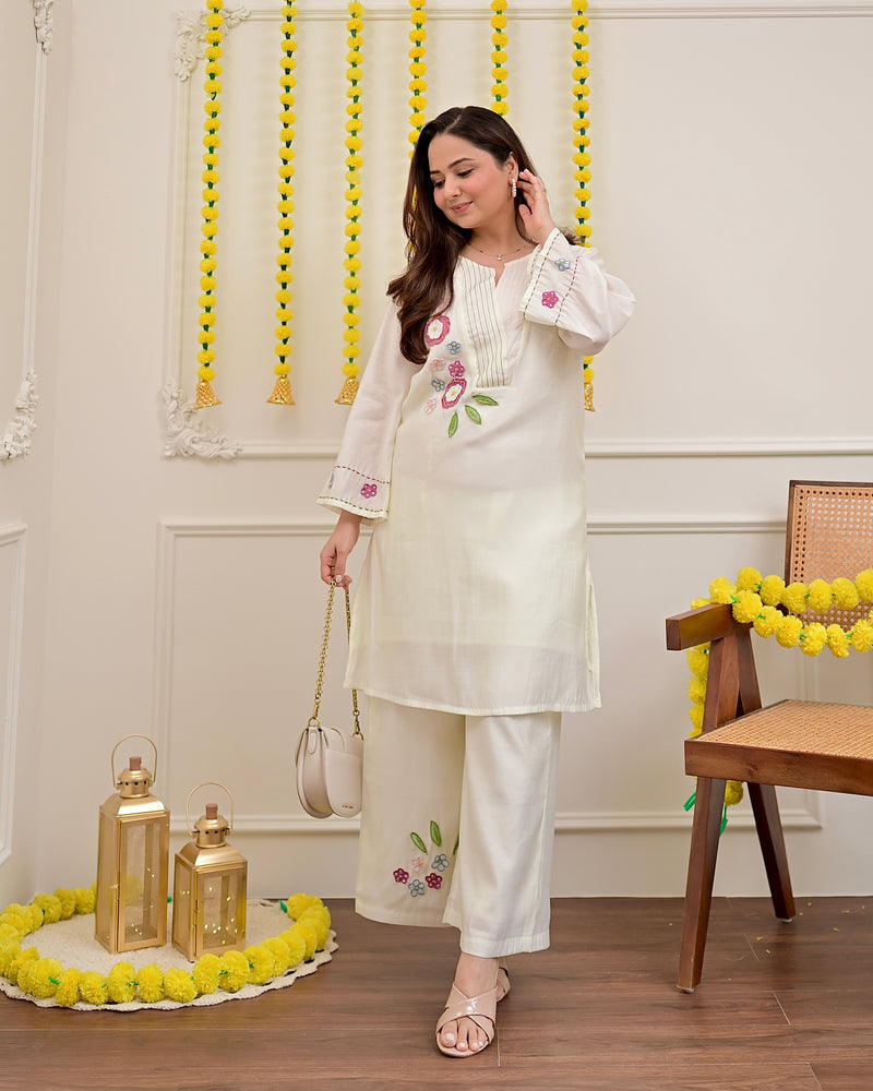 Pearl Ivory Roman Silk Applique Co-ord