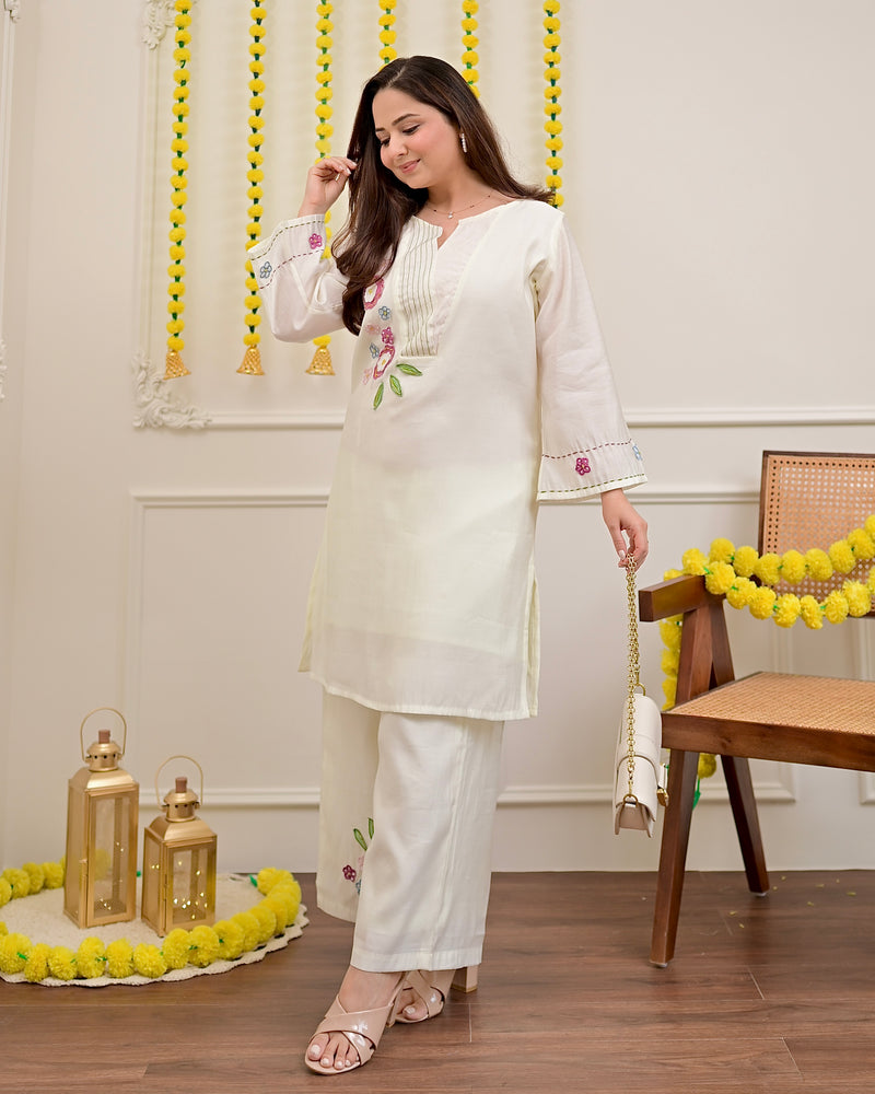 Pearl Ivory Roman Silk Applique Co-ord