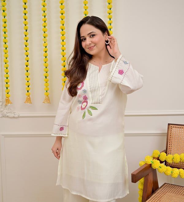 Pearl Ivory Roman Silk Applique Co-ord