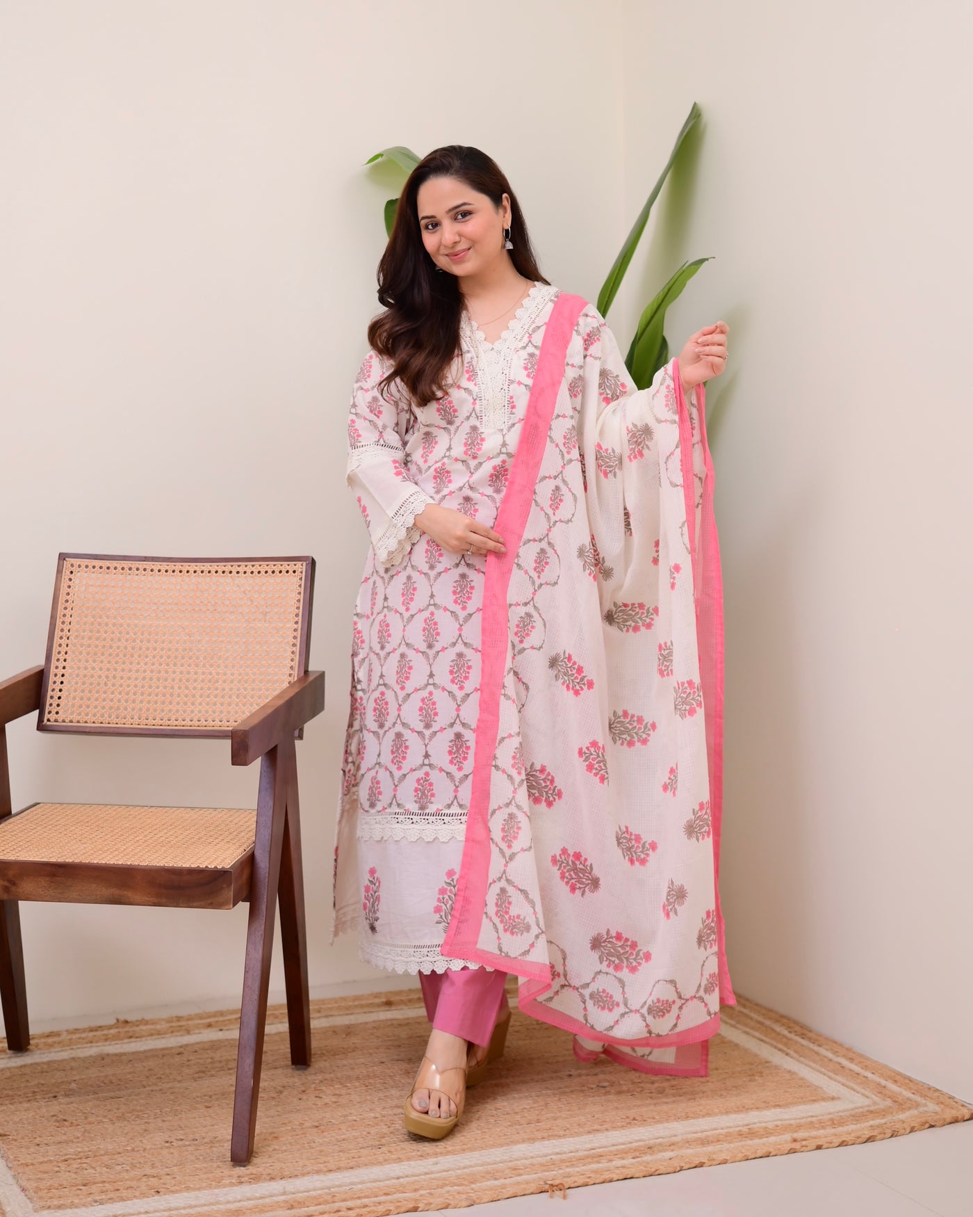 Pink Floral Printed Pakistani Lace Suit