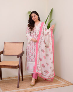 Pink Floral Printed Pakistani Lace Suit