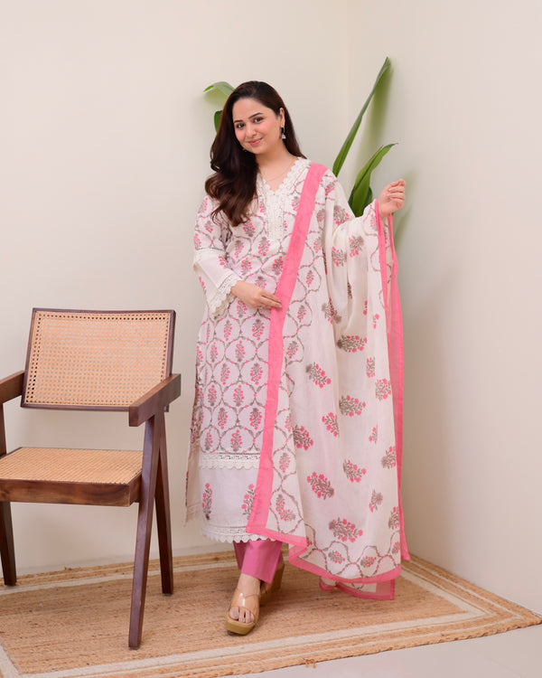 Pink Floral Printed Pakistani Lace Suit