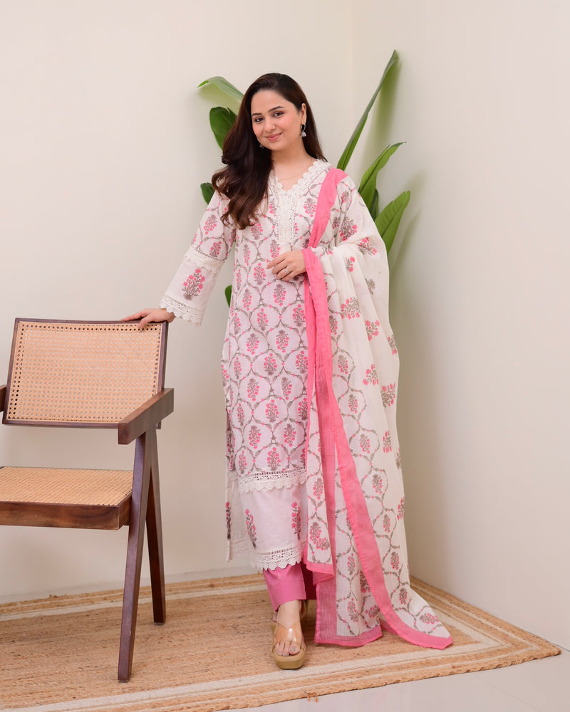 Pink Floral Printed Pakistani Lace Suit