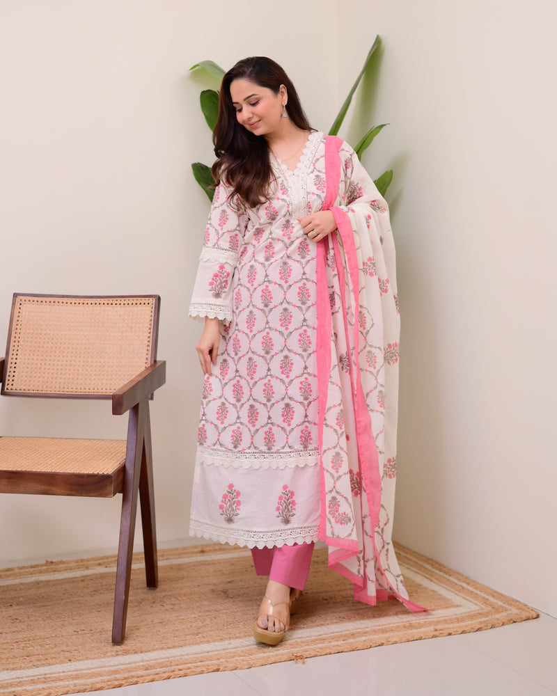 Pink Floral Printed Pakistani Lace Suit