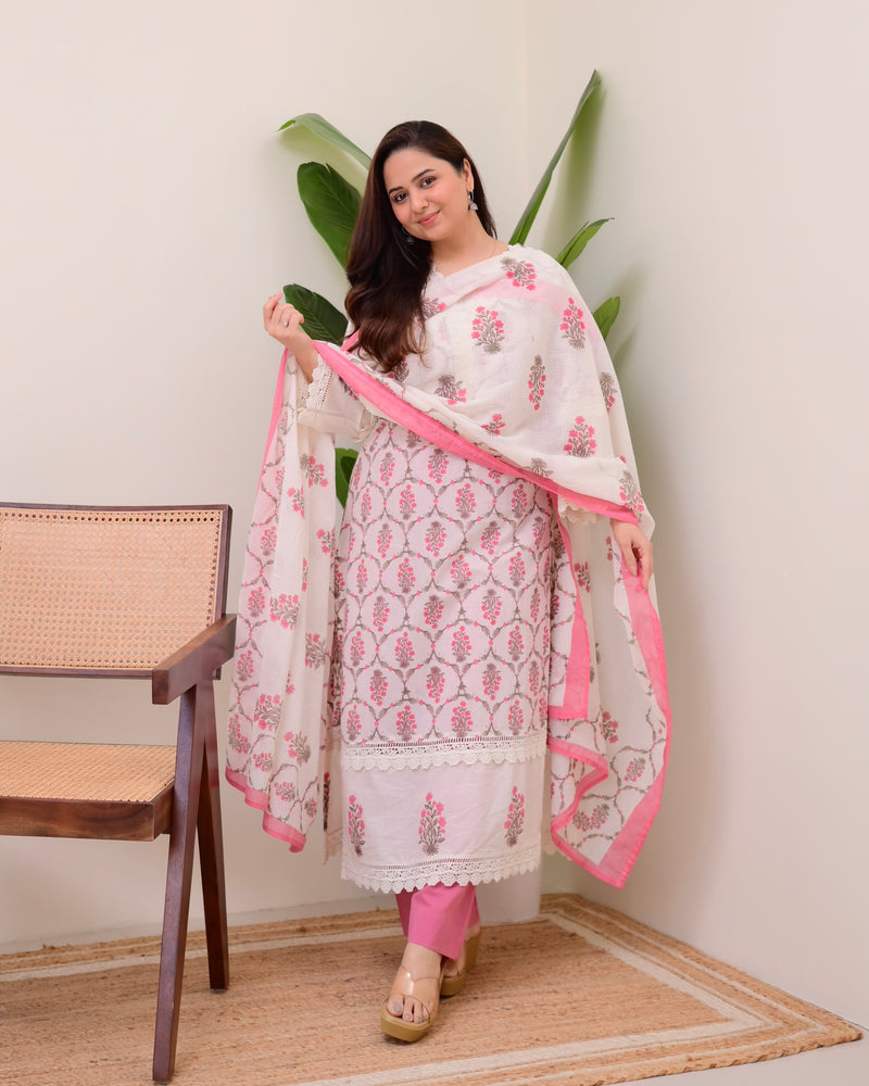 Pink Floral Printed Pakistani Lace Suit